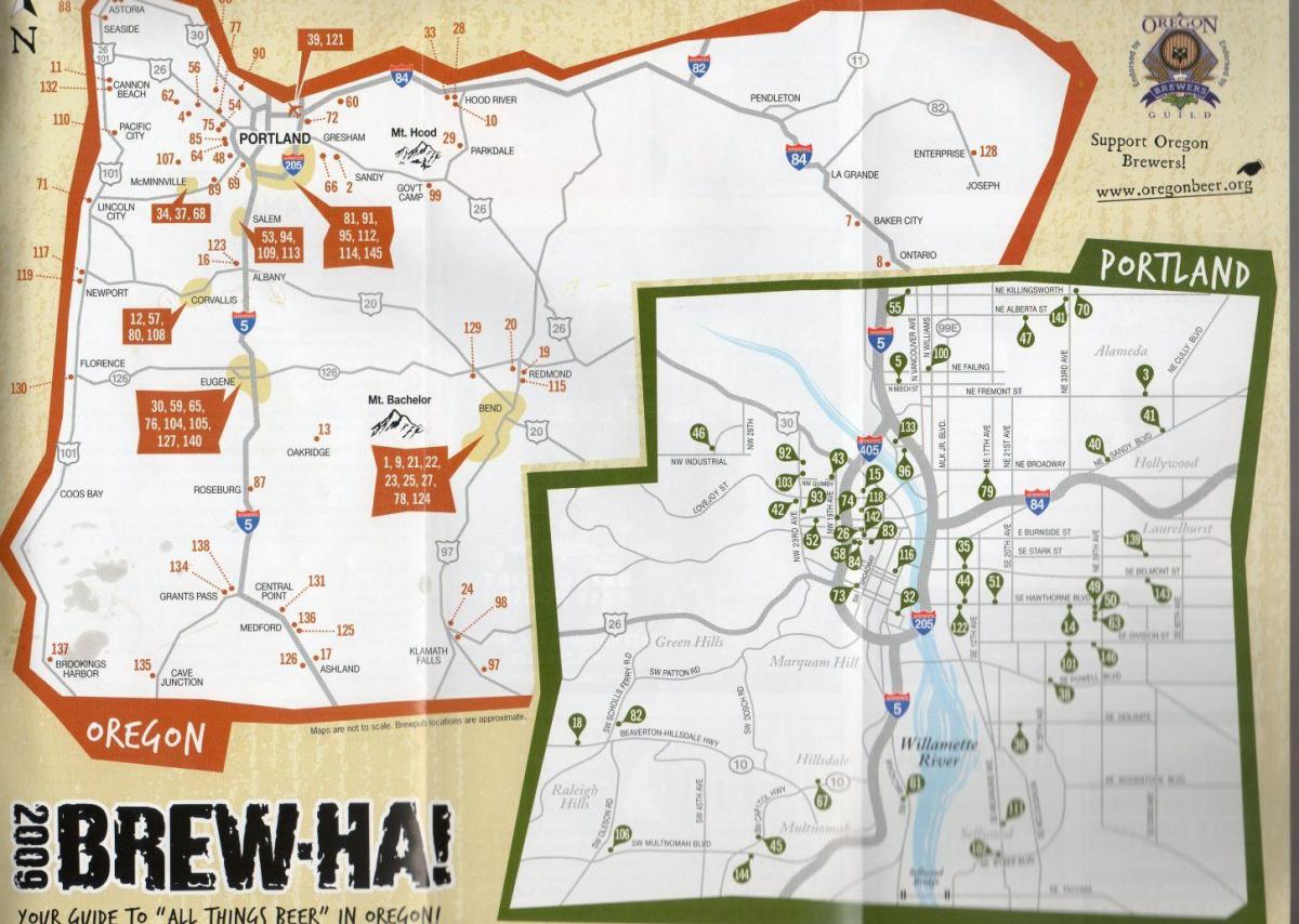 mappa di birrifici a Portland Oregon 