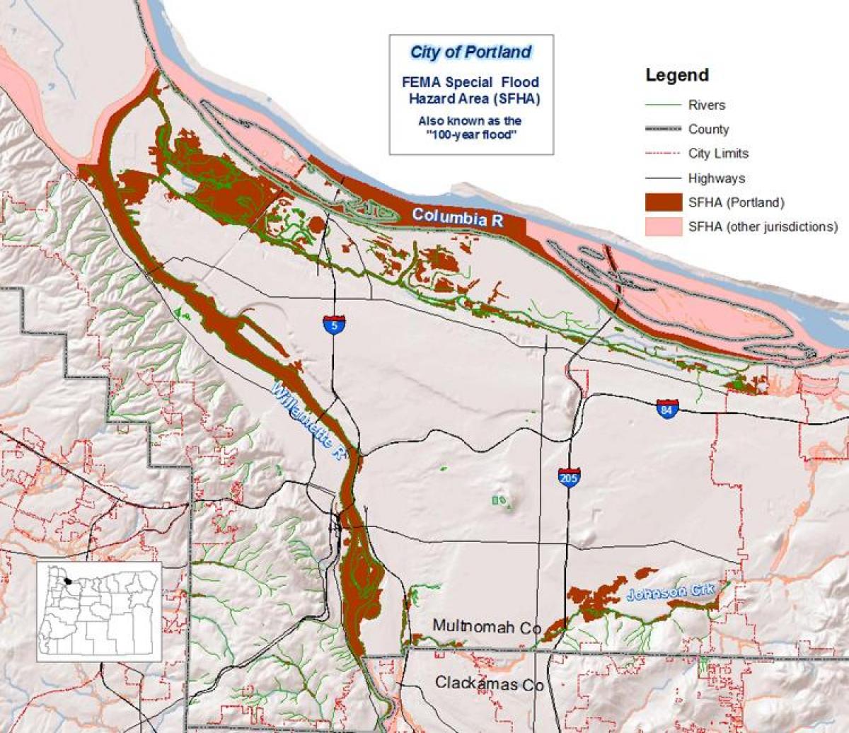 Portland Oregon alluvione mappa