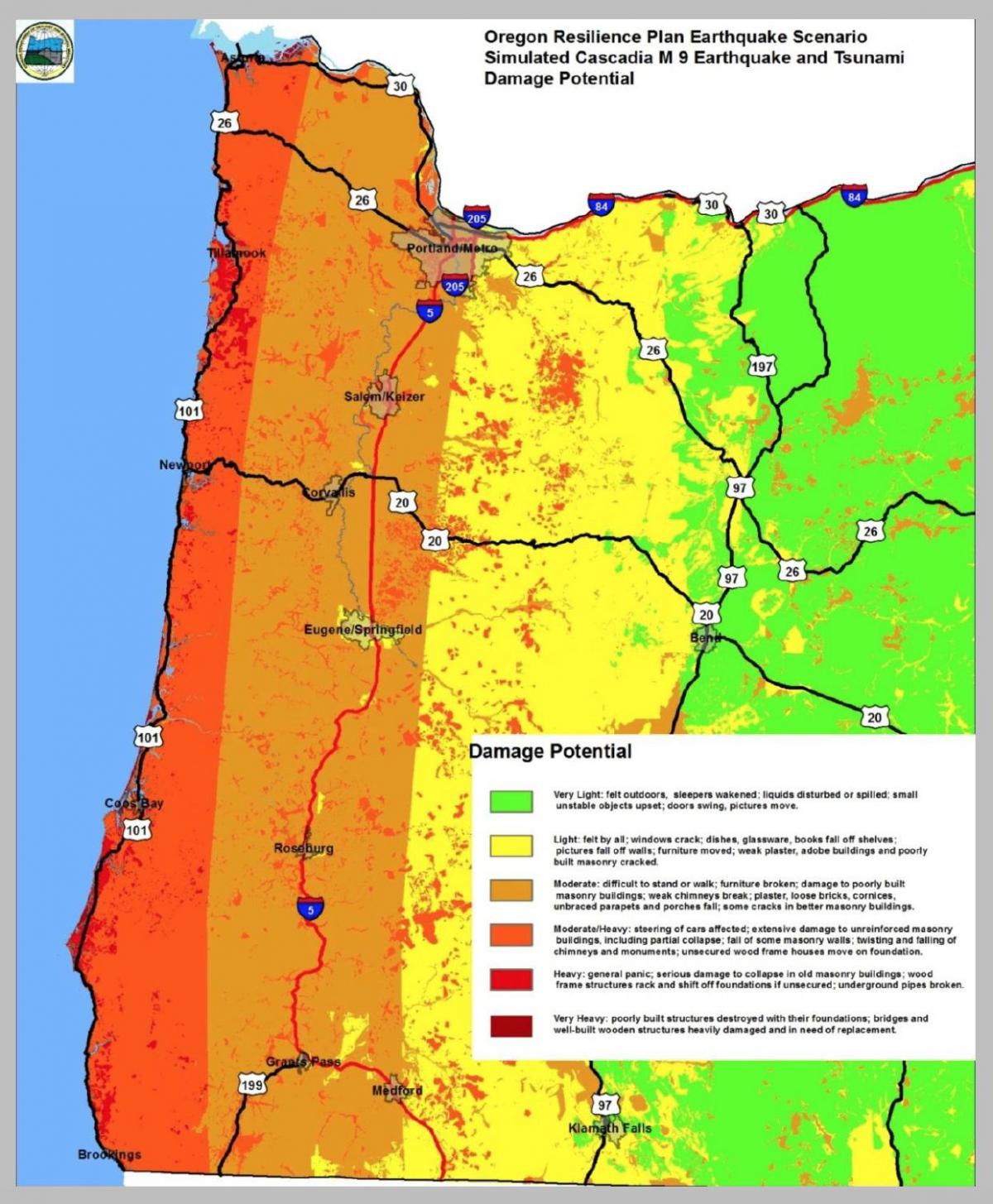 mappa dei terremoti in Portland