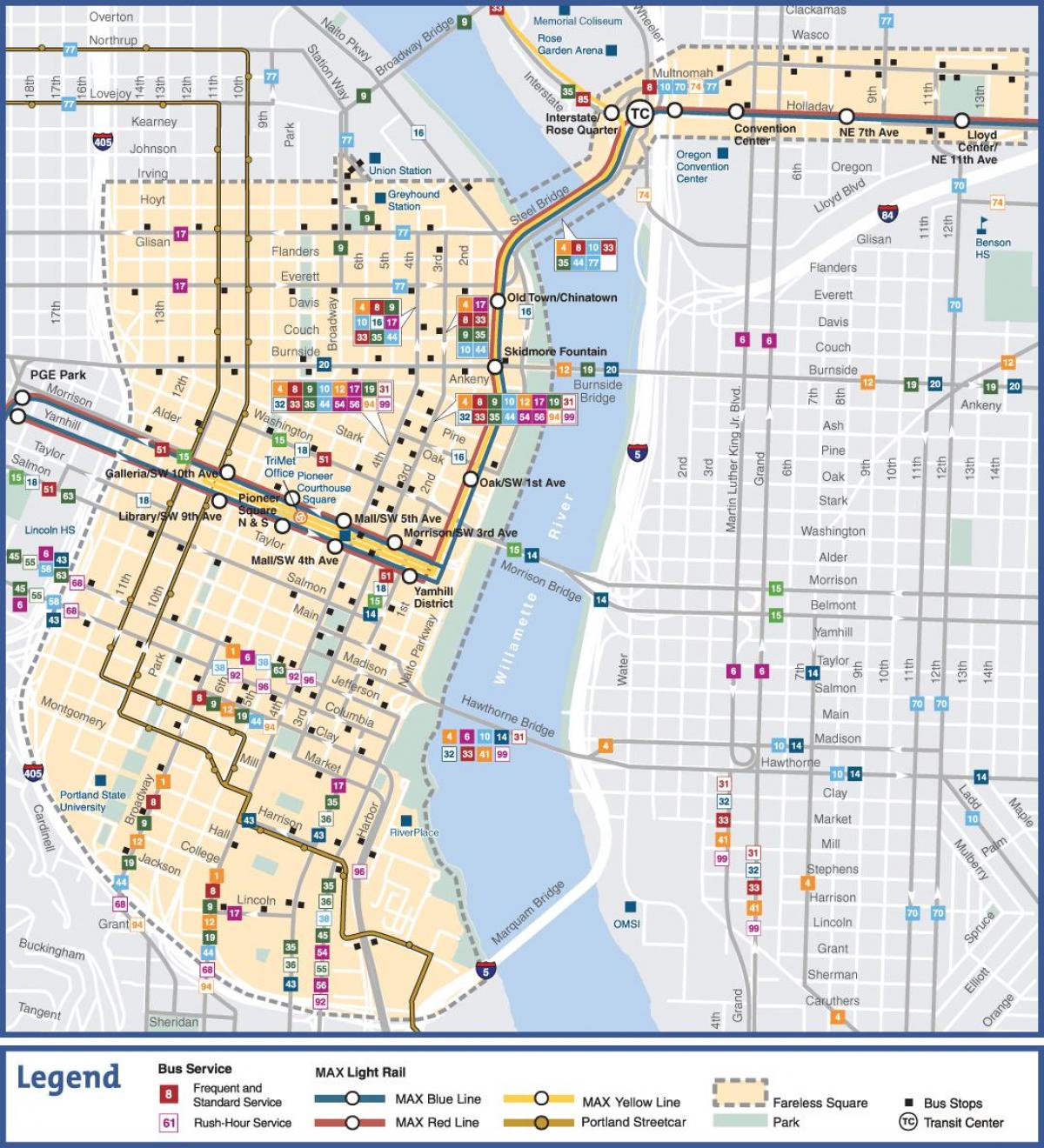 Portland Oregon mappa dei trasporti pubblici