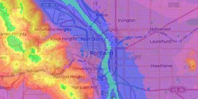 Mappa di altitudine Portland Oregon